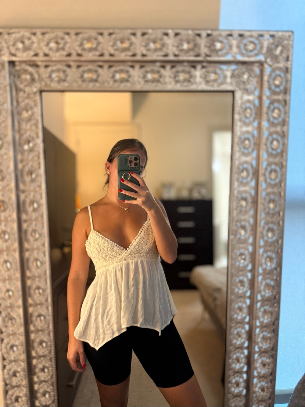 Forever 21 Cream Lace-Trim Crochet Bodice Cami